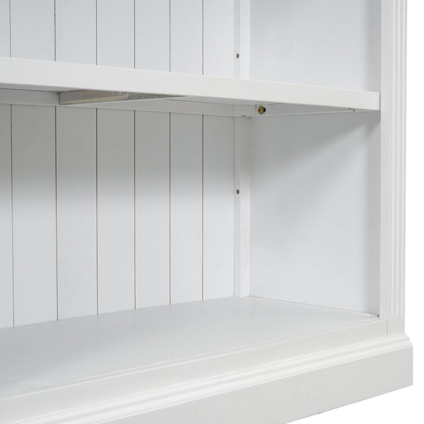 English Elm 83" 5-Tier Bookcase Suite with LED Light Strip, Adjustable Shelves, Cable Management & Solid Wood Frame White N751S246920K