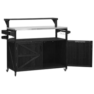 English Elm K&K 53.3" Outdoor Kitchen Island with 1.2" Stainless Top, Spacious Storage, Raised Shelf, Wheels Black N707P250628B