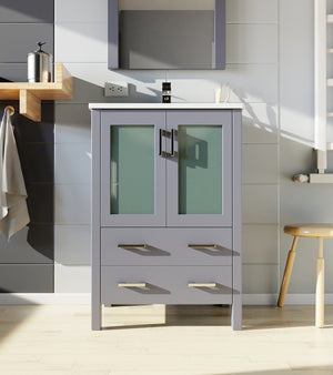 English Elm Dark Grey Bath Vanity Set With White Ceramic Top, Mirror & Smart Storage For Compact Spaces B2731S00720