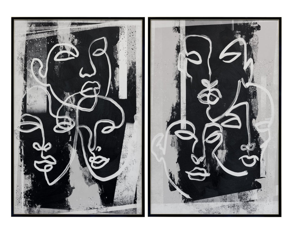 Sunpan FACE TO FACE Diptych Canvas Art Set - 40" x 60" Black Floater Frames with Gold Trim Accents A0394