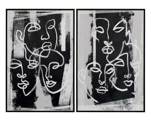Sunpan FACE TO FACE Diptych Canvas Art Set - 40" x 60" Black Floater Frames with Gold Trim Accents A0394