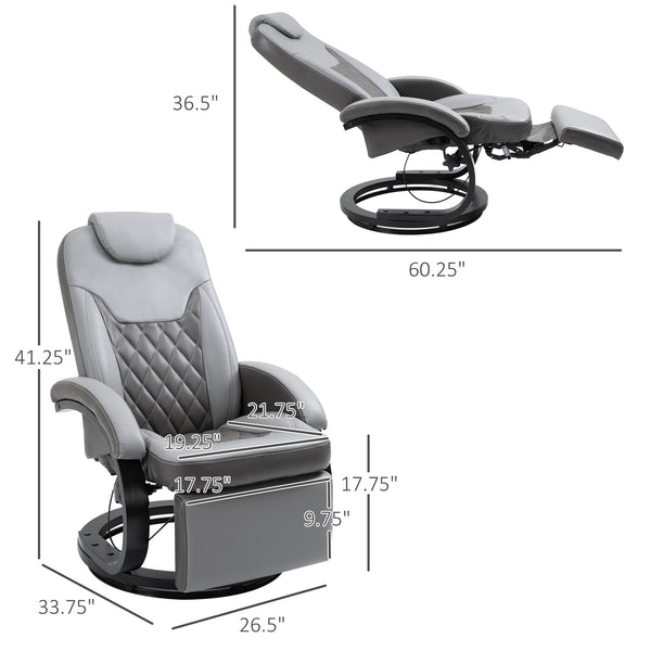 English Elm HOMCOM Grey PU Recliner Armchair with Footrest, 360° Swivel, 135° Tilt, Diamond Stitch, 352lb Capacity W2225P173866