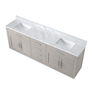 English Elm White Oak Double Bath Vanity 84" W With Carrara Marble Top - Elegant Design & Soft-Close Hardware B2731P257873-GIGA