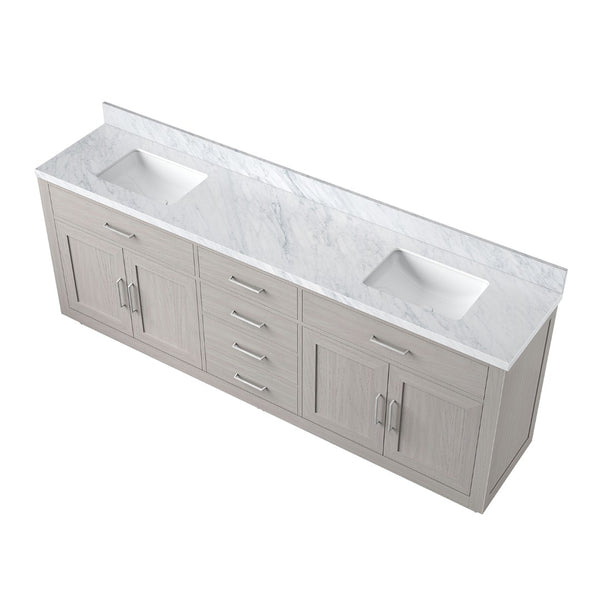 English Elm White Oak Double Bath Vanity 84" W With Carrara Marble Top - Elegant Design & Soft-Close Hardware B2731P257873-GIGA