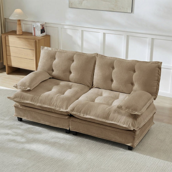 English Elm 77 Inch Chenille Cloud Loveseat Modular Deep Seat Sofa for Living Room or Apartment Light Coffee W714S01691