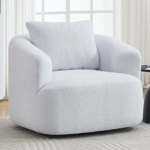 English Elm 360° Swivel Barrel Chair Teddy Fleece Upholstery with Pillow for Bedroom Reading Nook W1803P363035