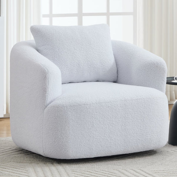 English Elm 360° Swivel Barrel Chair Teddy Fleece Upholstery with Pillow for Bedroom Reading Nook W1803P363035