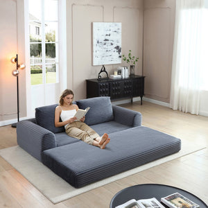 English Elm 2-in-1 Corduroy Futon Sofa Sleeper Modular Floor Couch for Studio and Guest Living Spaces Grey W1117S00377