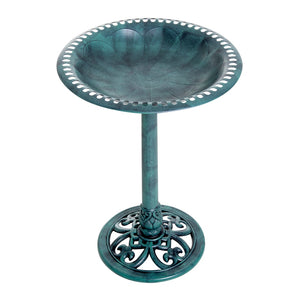 English Elm Outsunny 28'' Elegant Resin Bird Bath With Fleur De Lis Pedestal, Timeless Antique Verdigris Finish W2225P217552-GIGA