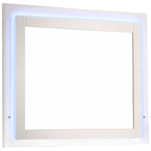 English Elm Dulcey Full Bedroom Set with Led Lighting High Gloss White Faux Leather Modern B062S01495