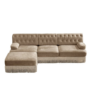 English Elm 3-seater Velvet Modular Sectional Sofa with Button Tufting Tassel Skirt Living Room Camel W714S01697