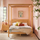 Minimalist Boho Full Canopy Bed with Simple Headboard Natural Pine ISLB6BNP Walker Edison