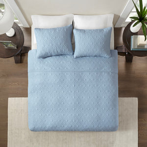 English Elm Reversible Madison Park Quebec Quilt Set Full/Queen with Prewashed Cotton Fill, Antimicrobial Freshness, Textured Cottage Style Blue 17.72 L x 15.35 W x 6.69 H B03597480