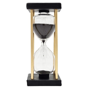 English Elm Set Of 2 Elegant 15-Minute Hourglasses With Metal Stand, Black Sand Timer For Home Décor & More W2078P279011-GIGA
