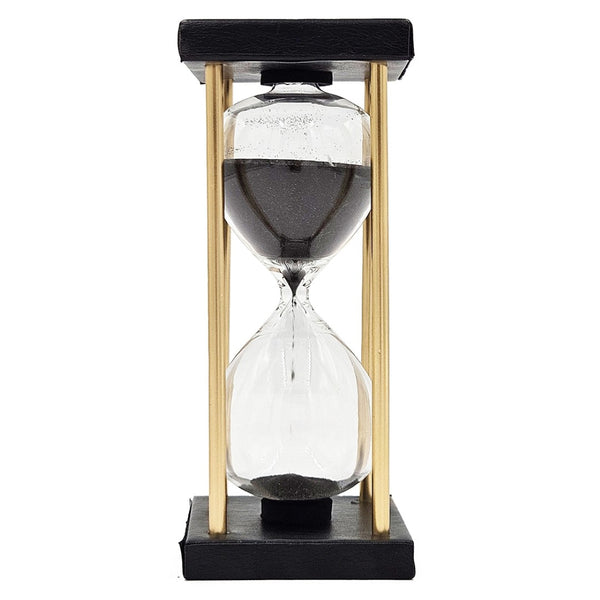 English Elm Set Of 2 Elegant 15-Minute Hourglasses With Metal Stand, Black Sand Timer For Home Décor & More W2078P279011-GIGA