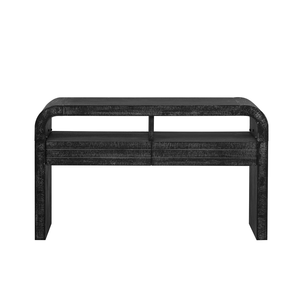 English Elm TREXM Retro Curved Console Table with 2 Large Drawers, Narrow Entryway Sofa Table, Antique Black Elegance N715P223099B