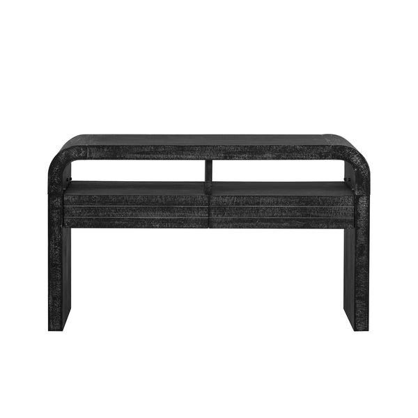 English Elm TREXM Retro Curved Console Table with 2 Large Drawers, Narrow Entryway Sofa Table, Antique Black Elegance N715P223099B