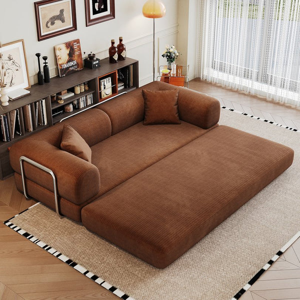 English Elm 78.8" Compression Sofa Convertible Floor Bed with Corduroy Fabric, No-Assembly Modular Futon, Supportive Backrest and Armrests Brown W2824P373434