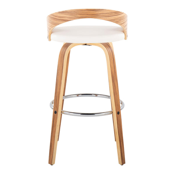 English Elm Grotto 30" Mid-Century Modern Barstool Set Of 2 - Swivel Seat In Zebra Wood & White Faux Leather B202S00599