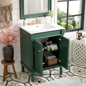 English Elm 24'' Modern Bathroom Vanity with Ceramic Basin, Solid Wood Frame, Soft-Close Doors, Ample Storage Green N710P190503F