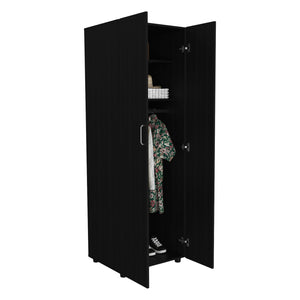 English Elm Glasgow Black Armoire Cabinet with One Door and Two Shelves – Wengue Finish Particle Board Storage Organizer B128S00091