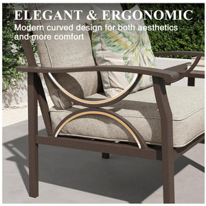 English Elm 7-piece Outdoor Sectional Set Steel Frame 9 Seat Patio Conversation with Cushioned Ottomans Beige B082S00119