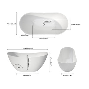 English Elm 60×29 Acrylic Freestanding Soaking Tub Oval Gloss White Spa Style Bathroom Centerpiece T3785P380650