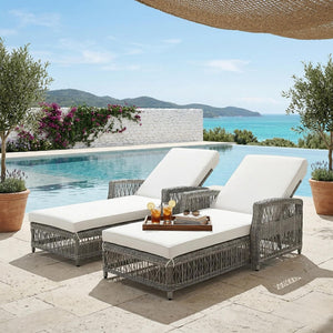English Elm Go Outdoor Wicker Chaise Lounge Recliner with Ergonomic Armrests and Thick Cushion for Patio Beige+Grey N704P248780A