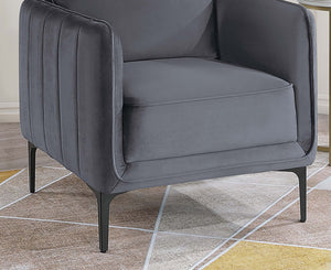 English Elm Beautiful Velvet Accent Chair with Vertical Channel Tufting, Plush Upholstery and L-Shaped Metal Legs Gray 31 L x 34 W x 21 H B011P369871