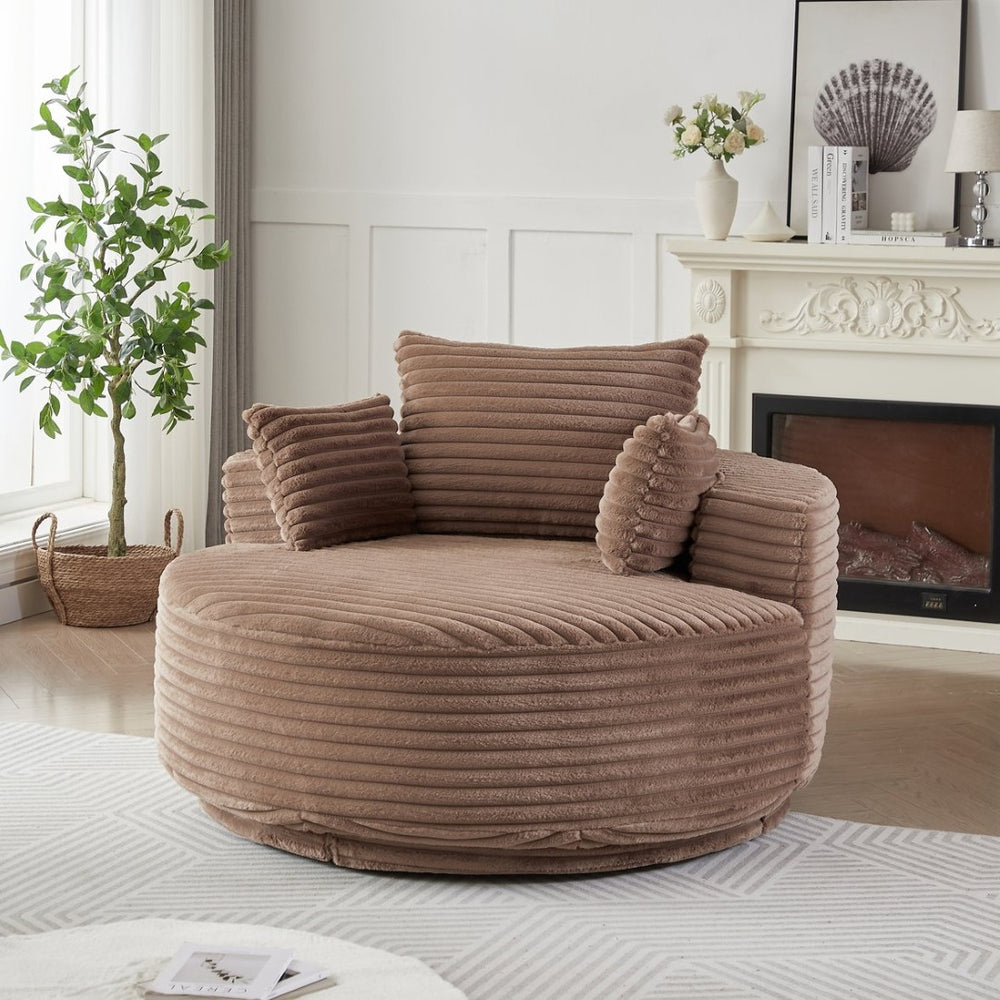 English Elm 55''l 55'l Faux Rabbit Fur Barrel Swivel Chair Cozy 360 Rotation Lounge Seat for Bedroom Brown W834S00593