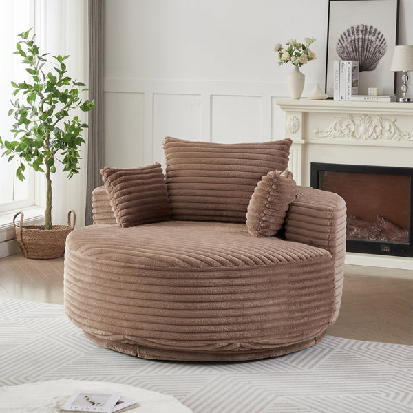 English Elm 55''l 55'l Faux Rabbit Fur Barrel Swivel Chair Cozy 360 Rotation Lounge Seat for Bedroom Brown W834S00593