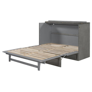English Elm Queen Murphy Wall Bed with Usb Ports Storage Drawers and Cabinet Style Panel Front Gray N708S00006AAE