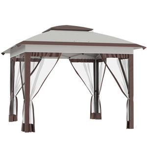 English Elm Outsunny 12' X 12' Instant Pop-Up Canopy Tent With Mesh Walls, Adjustable Height, Beige & Brown Shade W2225P174190-GIGA