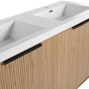 English Elm 60" Freestanding Bathroom Vanity with Double Resin Sink, Soft-Close Doors, Adjustable Shelves, Water-Resistant Finish W999S00383
