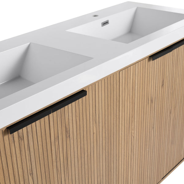 English Elm 60" Freestanding Bathroom Vanity with Double Resin Sink, Soft-Close Doors, Adjustable Shelves, Water-Resistant Finish W999S00383
