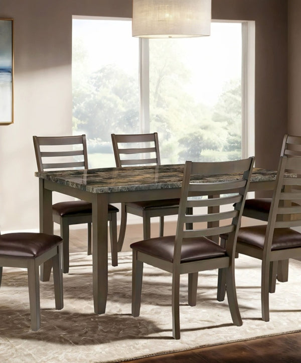 English Elm Simple Classic 7pc Dining Set with Faux Marble Top and Leatherette Chairs for Stylish Gatherings Brown 64 L x 40 W x 15 H B2741P348913