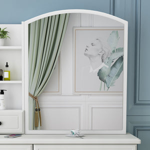 English Elm MIRROR Large Lighted Makeup Vanity with 3-Color LED Brightness, Spacious Drawers & Retro Elegant Design W509134173