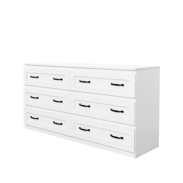 English Elm Modern White 6-Drawer Side Cabinet with Metal Handles – Spacious Wood Chest for Living Room, Bedroom Storage W331S00164