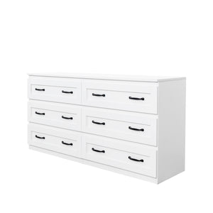 English Elm Modern white 6-drawer side cabinet with metal handles — versatile storage dresser for bedroom, hallway, living room W331S00164