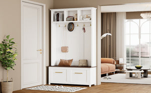 English Elm On-Trend Stylish 4-In-1 Hall Tree With Bench & Golden Hooks, Entryway Storage Solution, Durable Design N721S000056K-GIGA