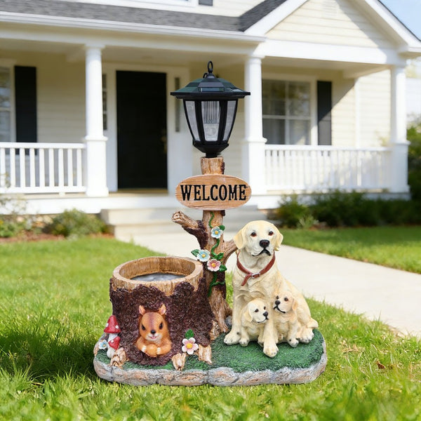 English Elm Labrador Mother and Pup Resin Garden Statue with Integrated Floral Planter Basin W5398P464250