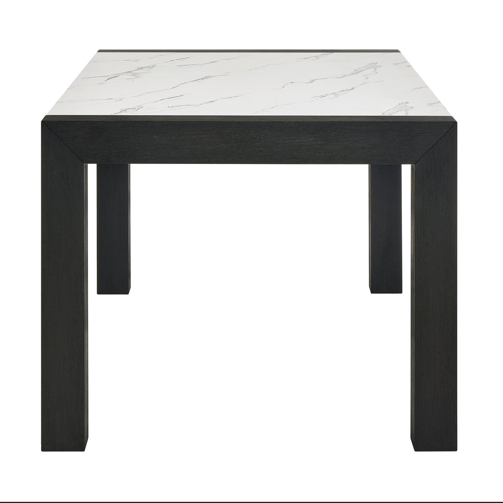 English Elm 1pc Jules Faux Marble Dining Table 66"x38" Modern Light Gray Vein Top on Black Wood Base, Sleek Solid Design B011P375941