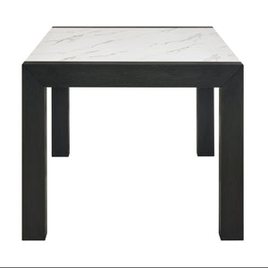 English Elm 1pc Jules Faux Marble Dining Table 66"x38" Modern Light Gray Vein Top on Black Wood Base, Sleek Solid Design B011P375941