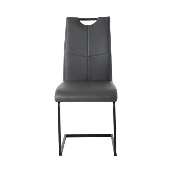 English Elm Modern White Pu Leather Dining Chairs with Black Metal Legs Ergonomic Set of 2 Charcoal+Grey W210P199090