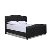 English Elm Marcella Upholstered Shelter Headboard Bed Set, King, Jet Black Woven