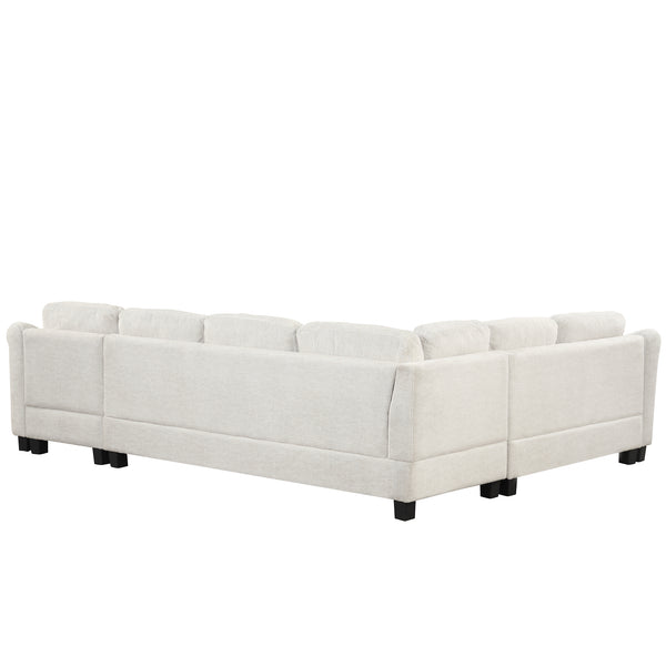 English Elm Sectional Plush chenille U-shaped sofa with pleated arms, pocket-spring seats & hidden ottoman storage White N719S000810K