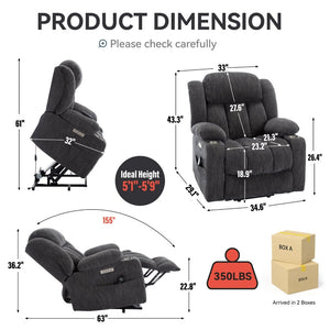 English Elm Up to 350 Lb Chenille Power Lift Recliner with Massage Heat and Charging Ports W1803S00046