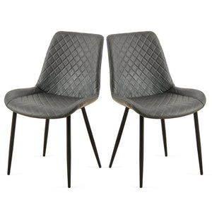 English Elm Dark Grey Leathaire Dining Chairs Set Of 2 - Stylish Mid-Century Modern Armless Metal Leg Chairs W1164P225826