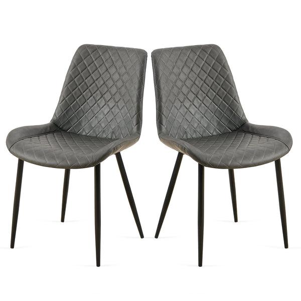 English Elm Dark Grey Leathaire Dining Chairs Set Of 2 - Stylish Mid-Century Modern Armless Metal Leg Chairs W1164P225826