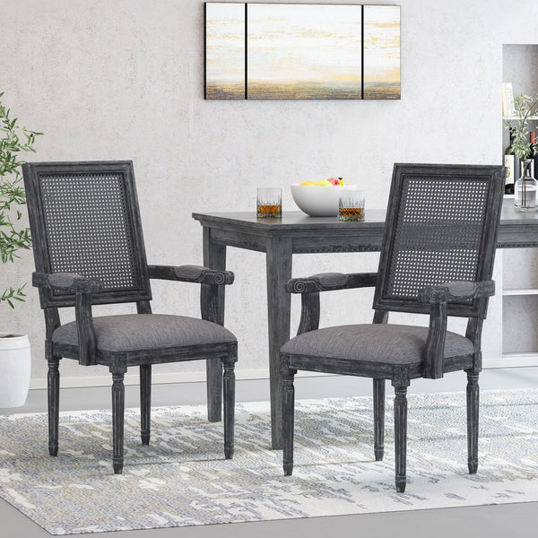 English Elm Christopher Knight Home® - DINING Chair with Cane Back and Upholstered Seat, French Country Weathered Rubberwood Accent Grey 71240.00GRY
